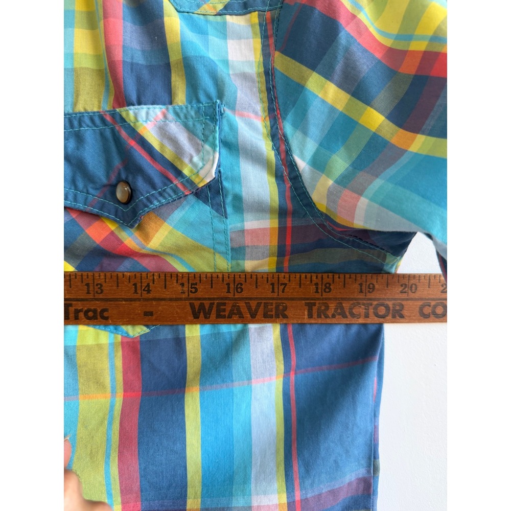 Ditch Plains Mens Blue Plaid Short Sleeve colorblock Western Pearl Snap Shirt S - Picture 6 of 7